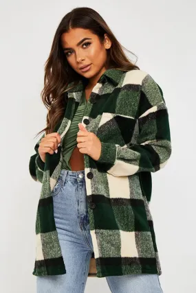 Green Checked Wool Blend Oversized Shacket - Ronni