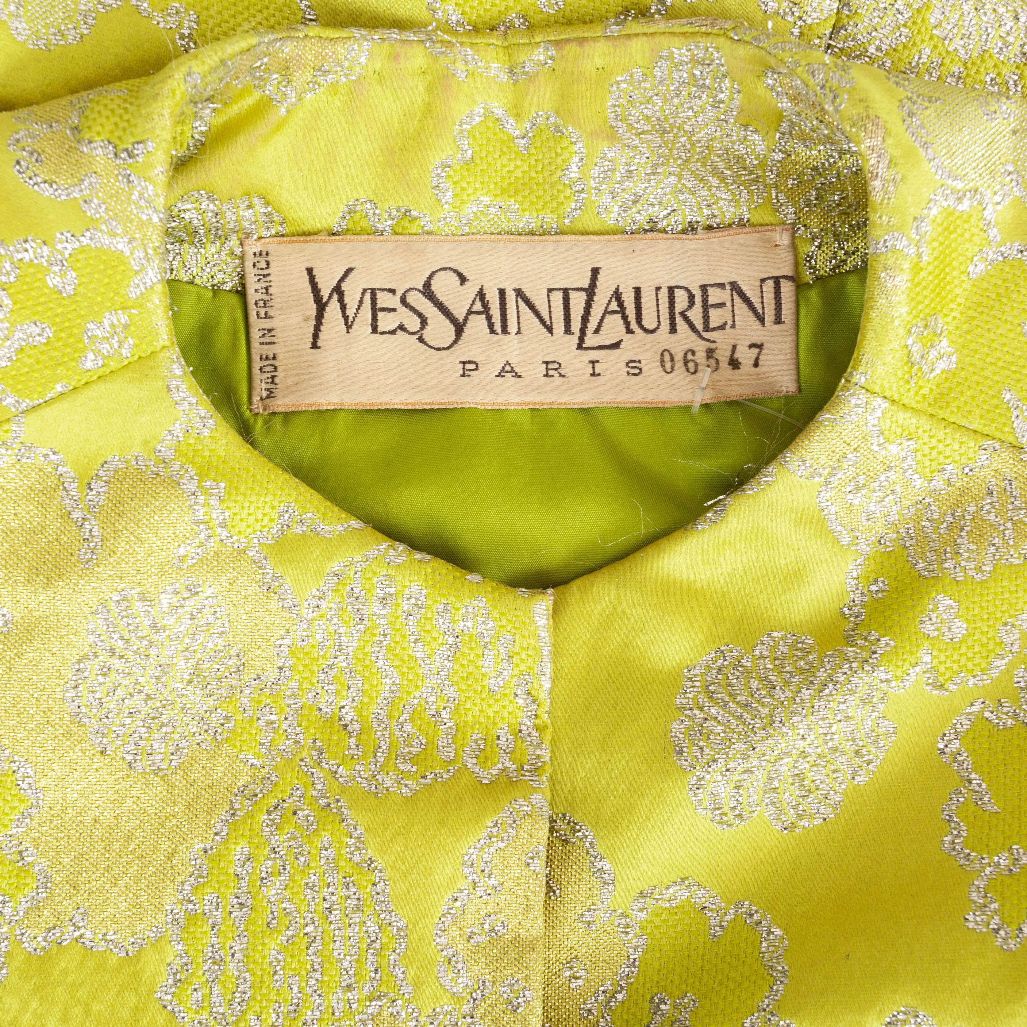 1960s Haute Couture Lime Floral Brocade Caftan