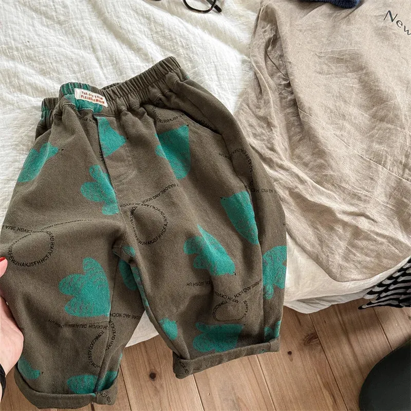 2024 Autumn New Children Loose Trousers Baby Girls Fashion Print Harem Pants Toddler Boys Cotton Casual Pants Kids Clothes