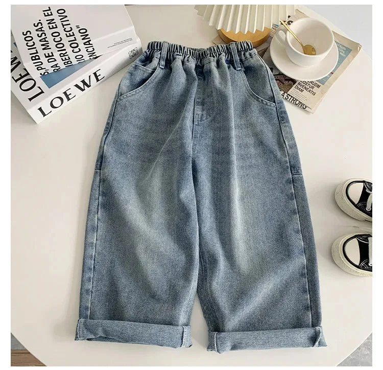 2024 Autumn New Kids pants Fashion solid color Children's straight jeans Boys loose casual denim Trousers