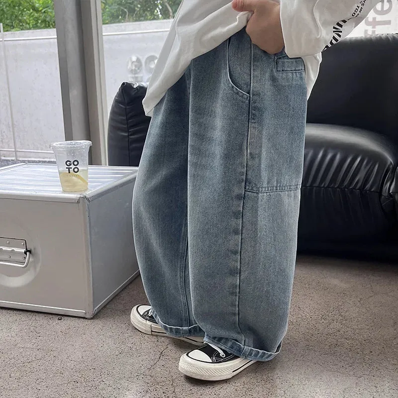 2024 Autumn New Kids pants Fashion solid color Children's straight jeans Boys loose casual denim Trousers