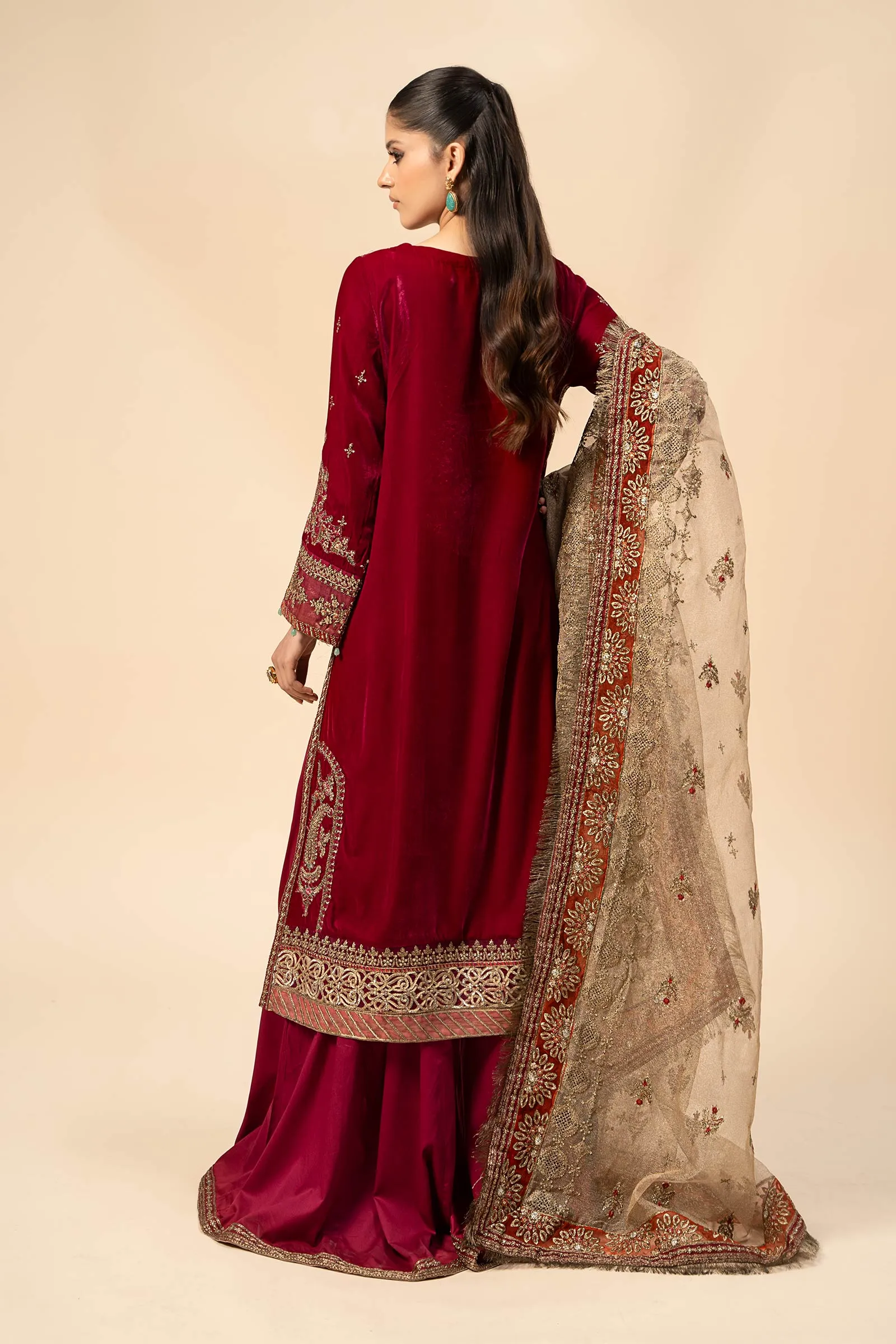 3 Piece Embroidered Velvet Suit | SF-W24-29