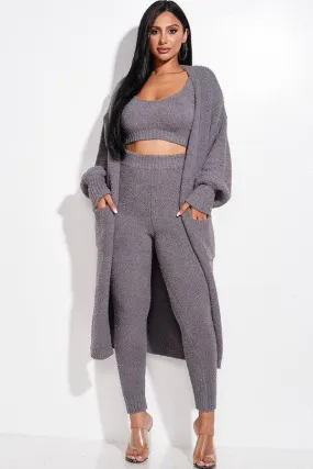 3 Piece Set Cozy Knit Tank Top, Pants And Duster