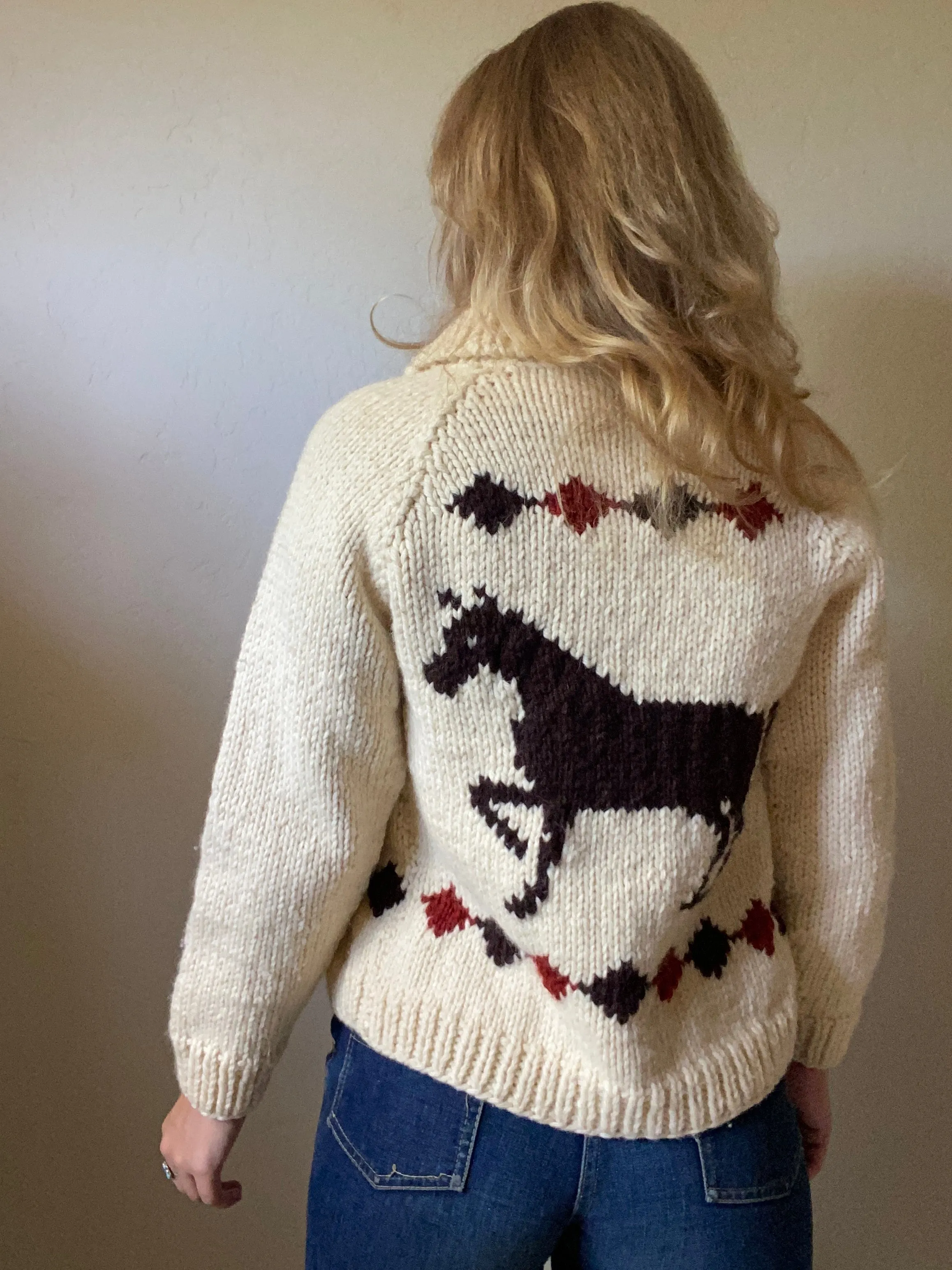 60s/70s Hand Knit Horse Shawl Sweater