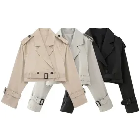 Advbridge Trench Jacket Women with Belt Cropped Trench Jacket Autumn 2024 New Vintage Long Sleeve Female Chic Lady Coat Outfits