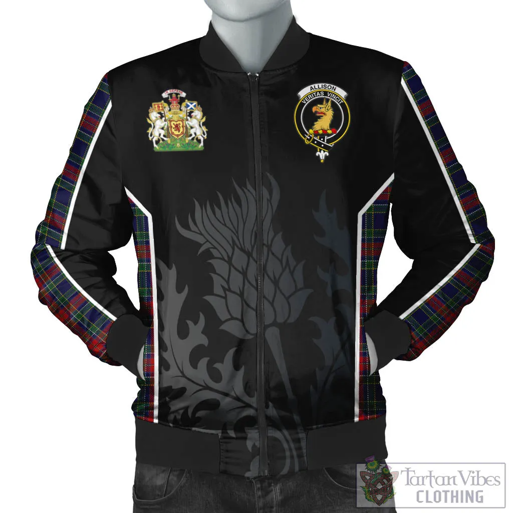 Allison Red Tartan Bomber Jacket with Family Crest and Scottish Thistle Vibes Sport Style