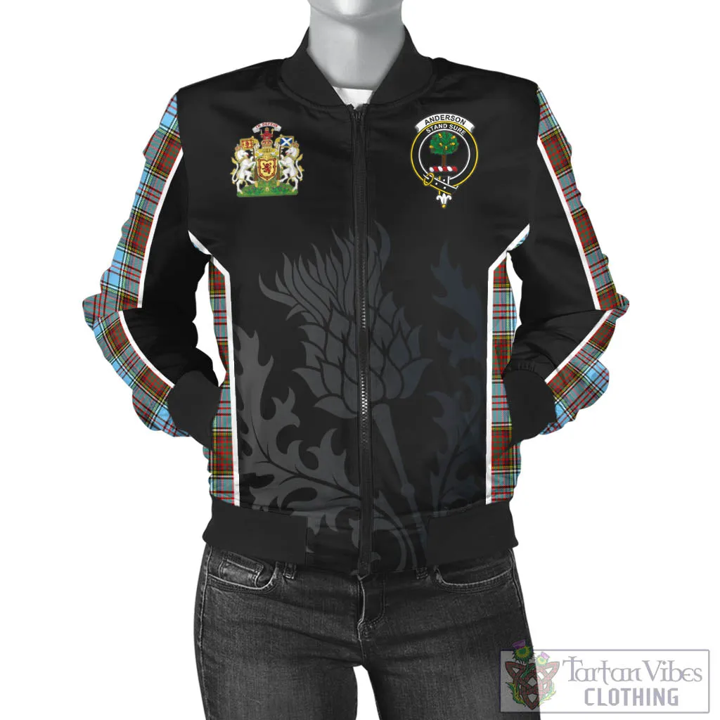 Anderson Ancient Tartan Bomber Jacket with Family Crest and Scottish Thistle Vibes Sport Style