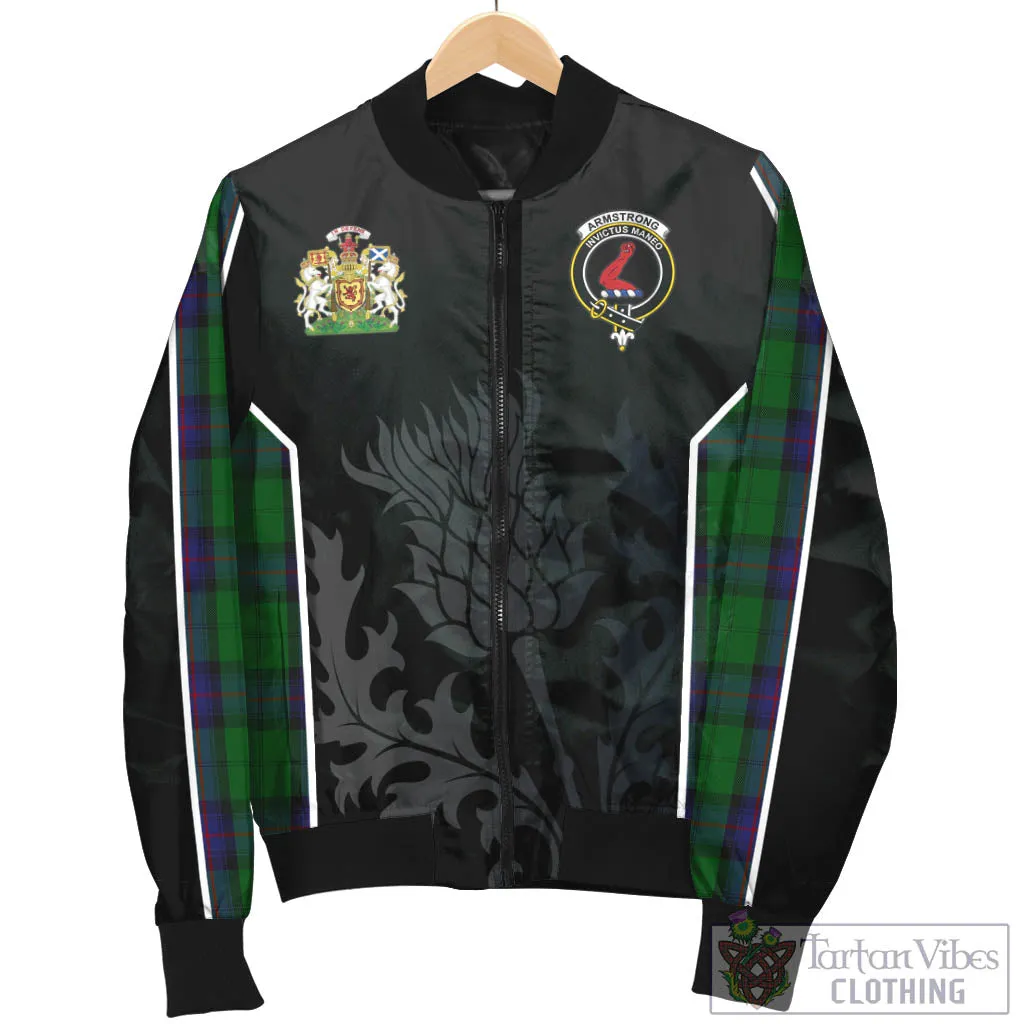 Armstrong Tartan Bomber Jacket with Family Crest and Scottish Thistle Vibes Sport Style