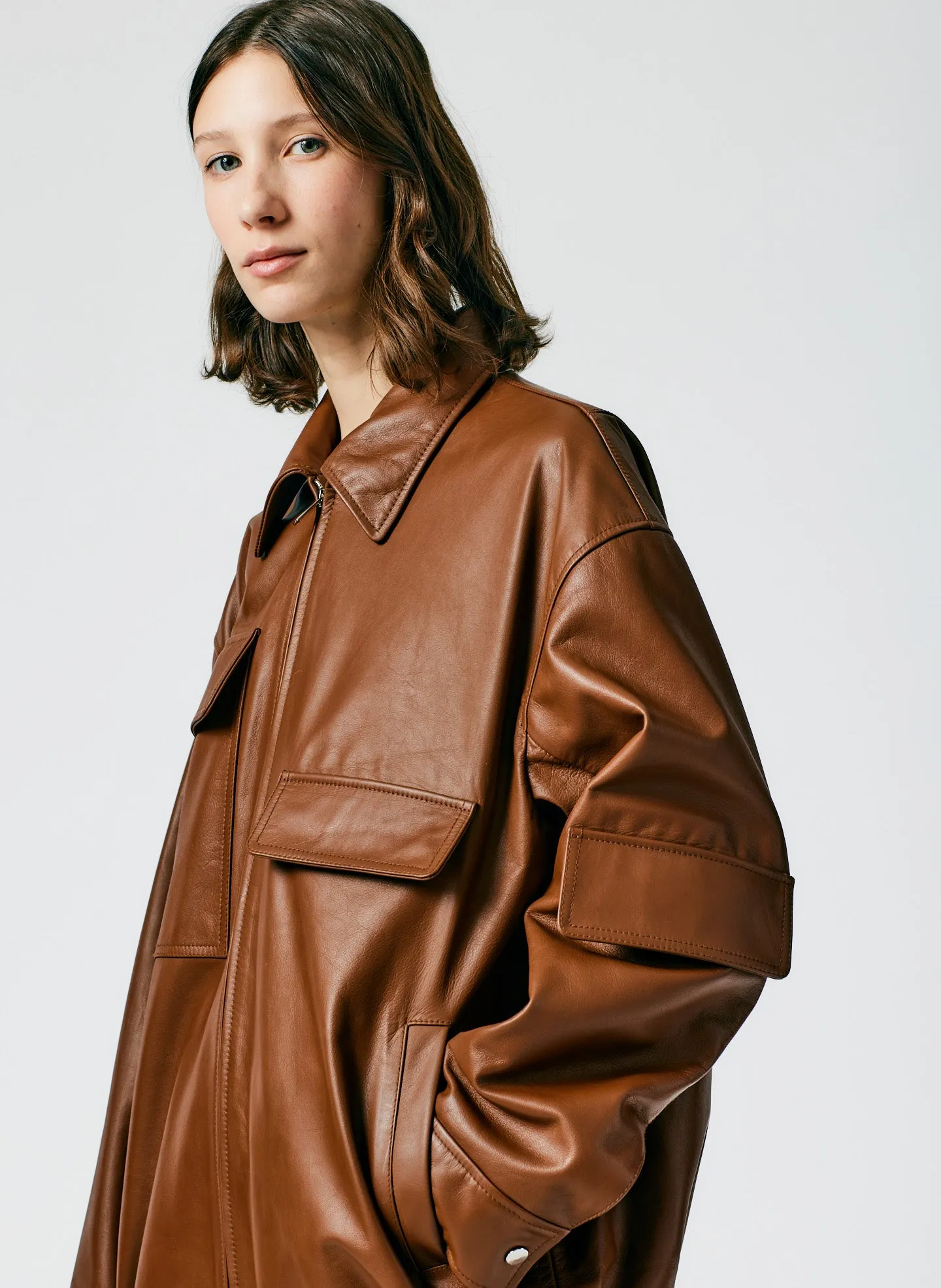 Aviator Leather Oversized Bomber