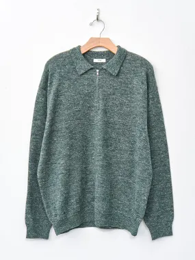 Baby Alpaca Linen Zip Up Polo Sweater - Green