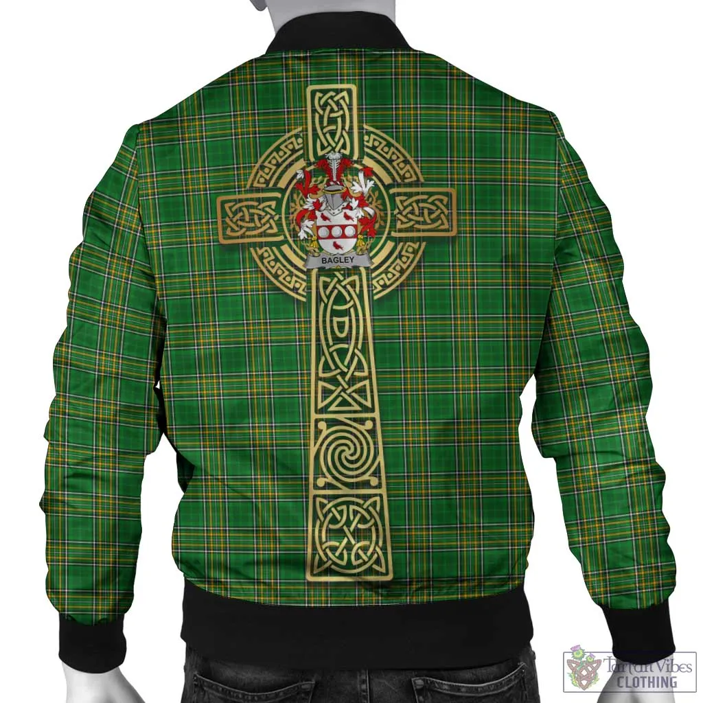 Bagley Irish Clan Tartan Bomber Jacket with Coat of Arms Celtic Tree of Life Style