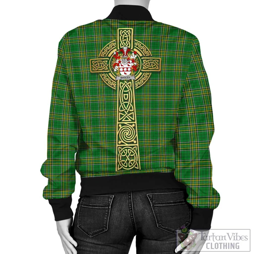 Bagley Irish Clan Tartan Bomber Jacket with Coat of Arms Celtic Tree of Life Style