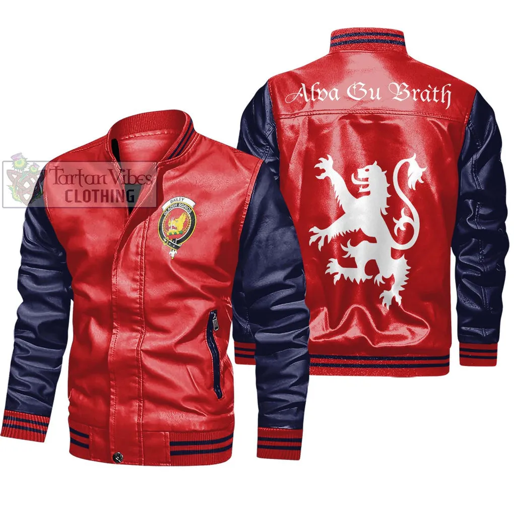 Bailey Family Crest Leather Bomber Jacket Lion Rampant Alba Gu Brath Style