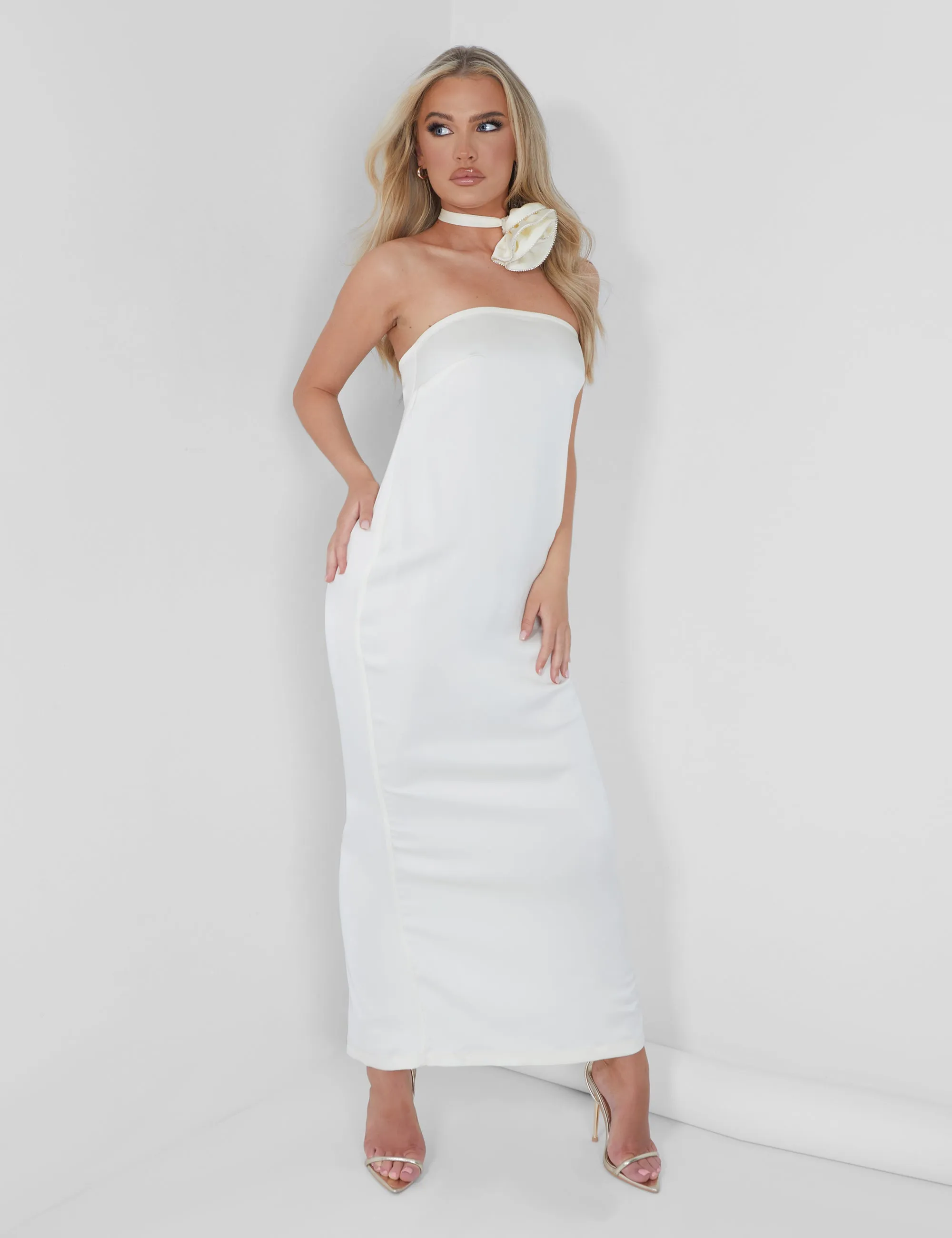 Bandeau Satin Maxi Dress Oyster