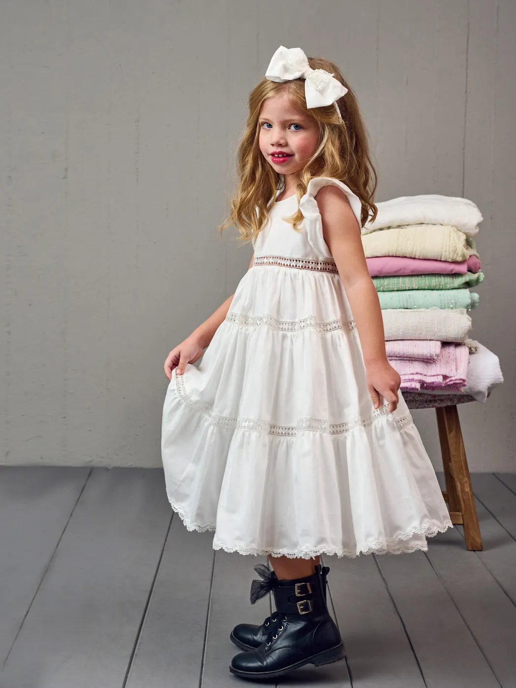 Baptism maxi dress with lace - MARIPOZA