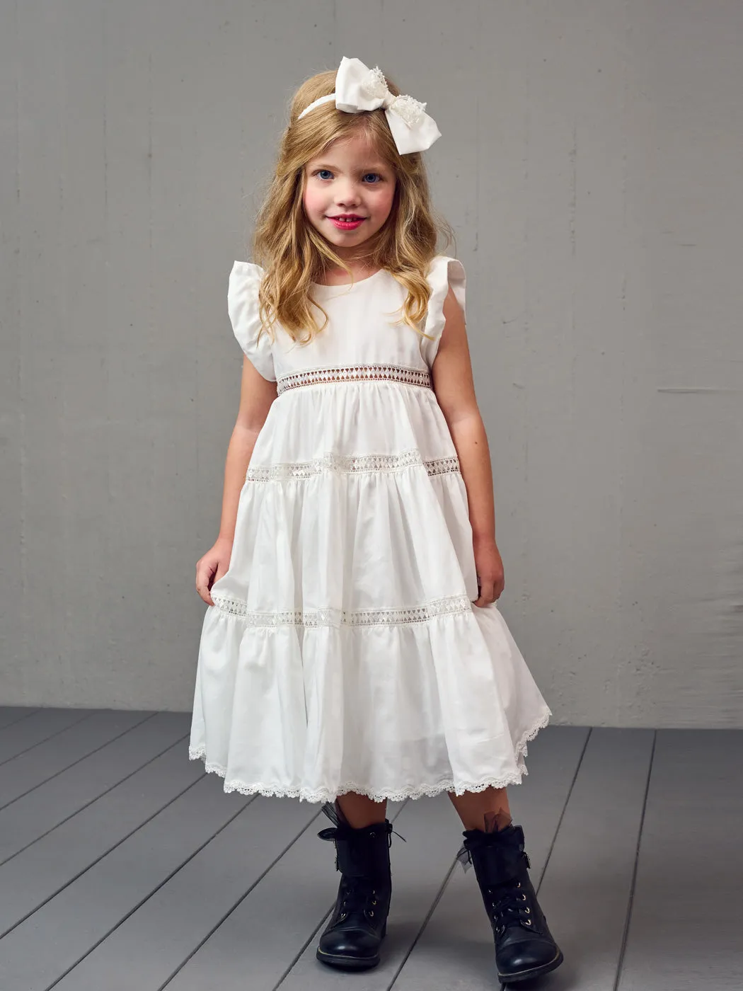 Baptism maxi dress with lace - MARIPOZA