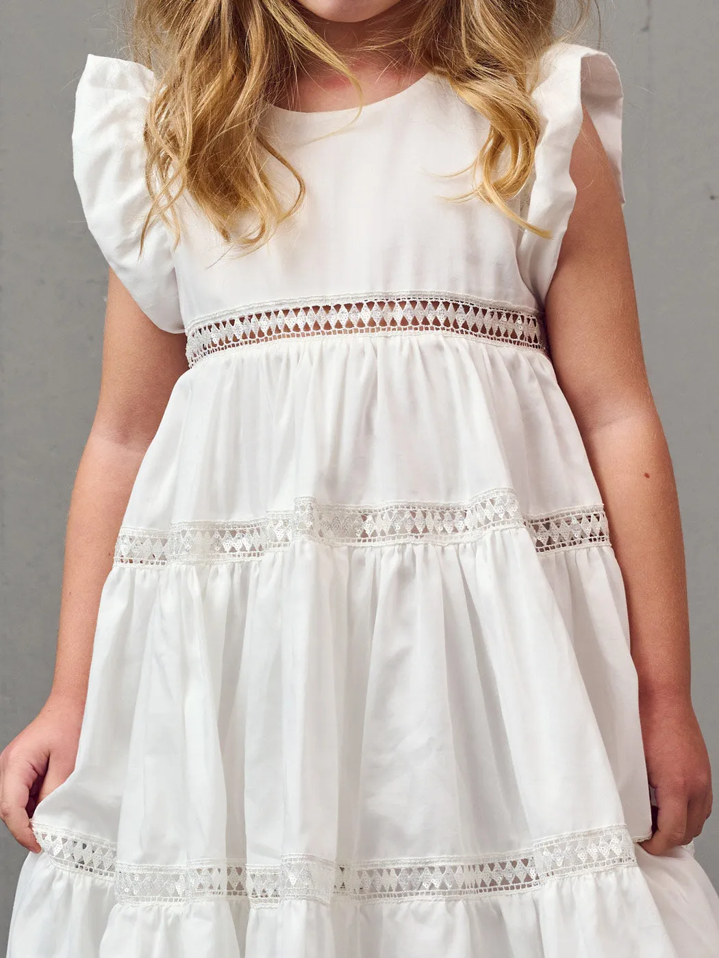 Baptism maxi dress with lace - MARIPOZA