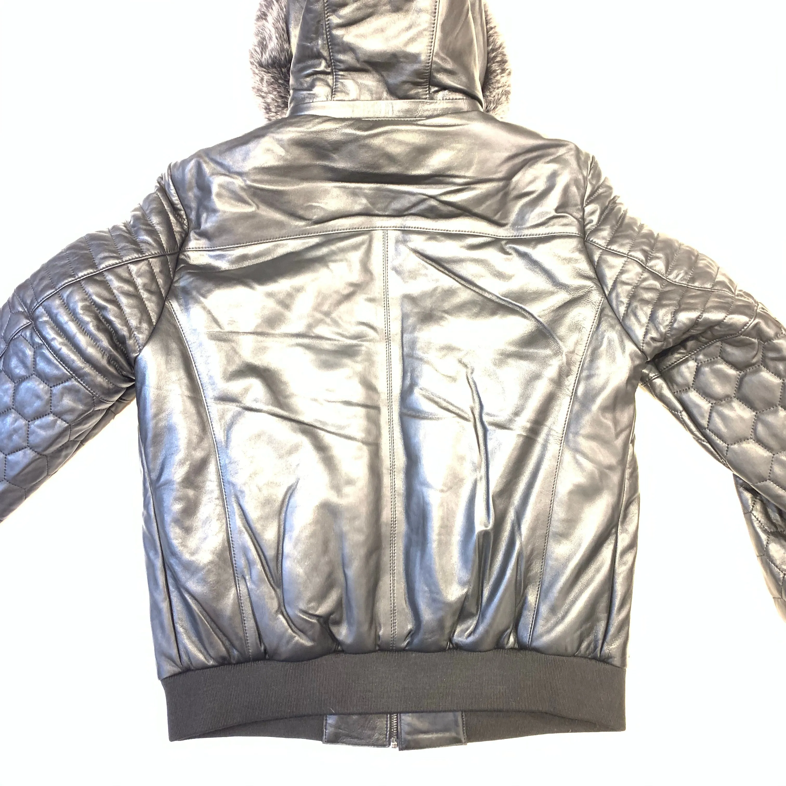 Barya NewYork Quilted Lambskin Silver Fox Fur Hooded Bomber Jacket