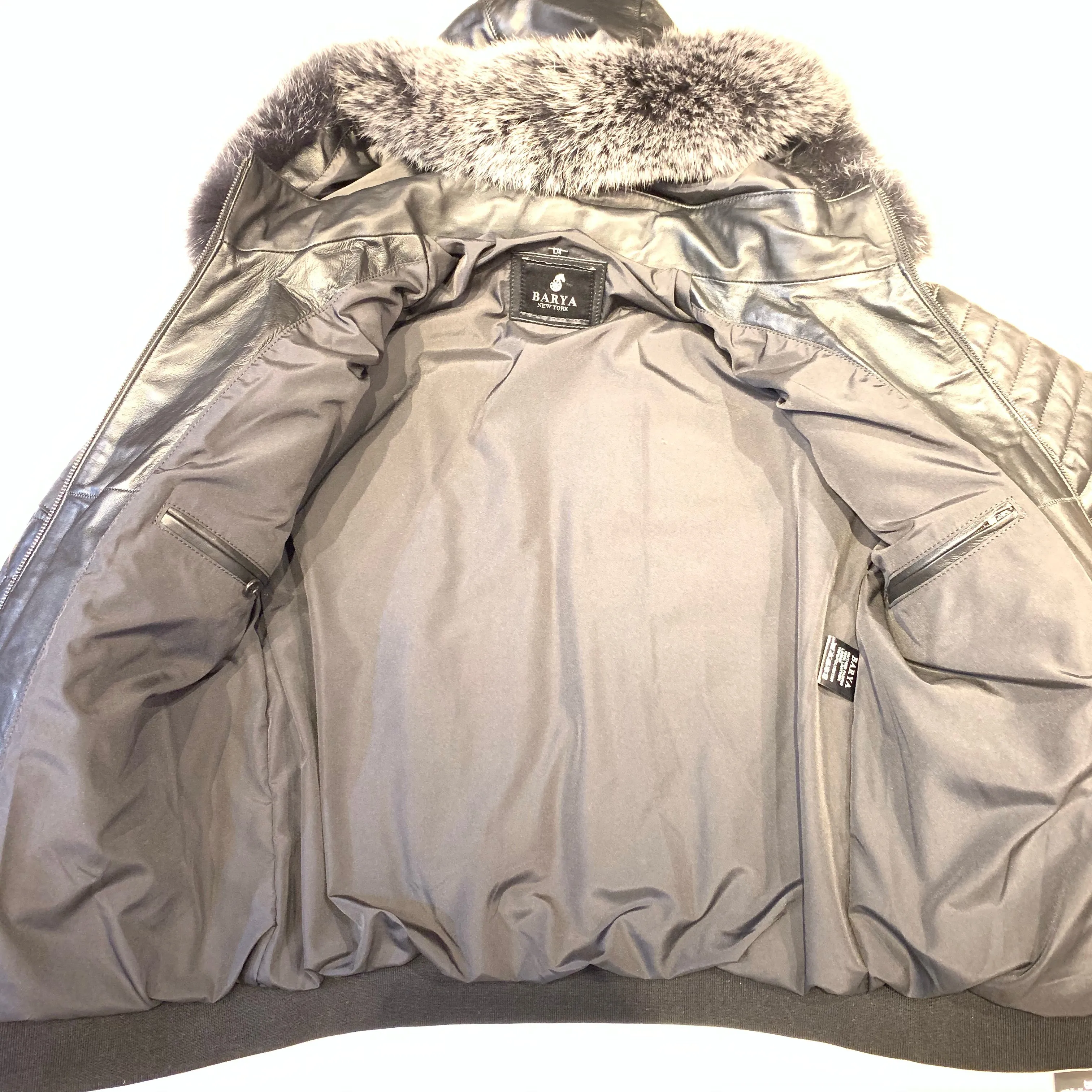 Barya NewYork Quilted Lambskin Silver Fox Fur Hooded Bomber Jacket