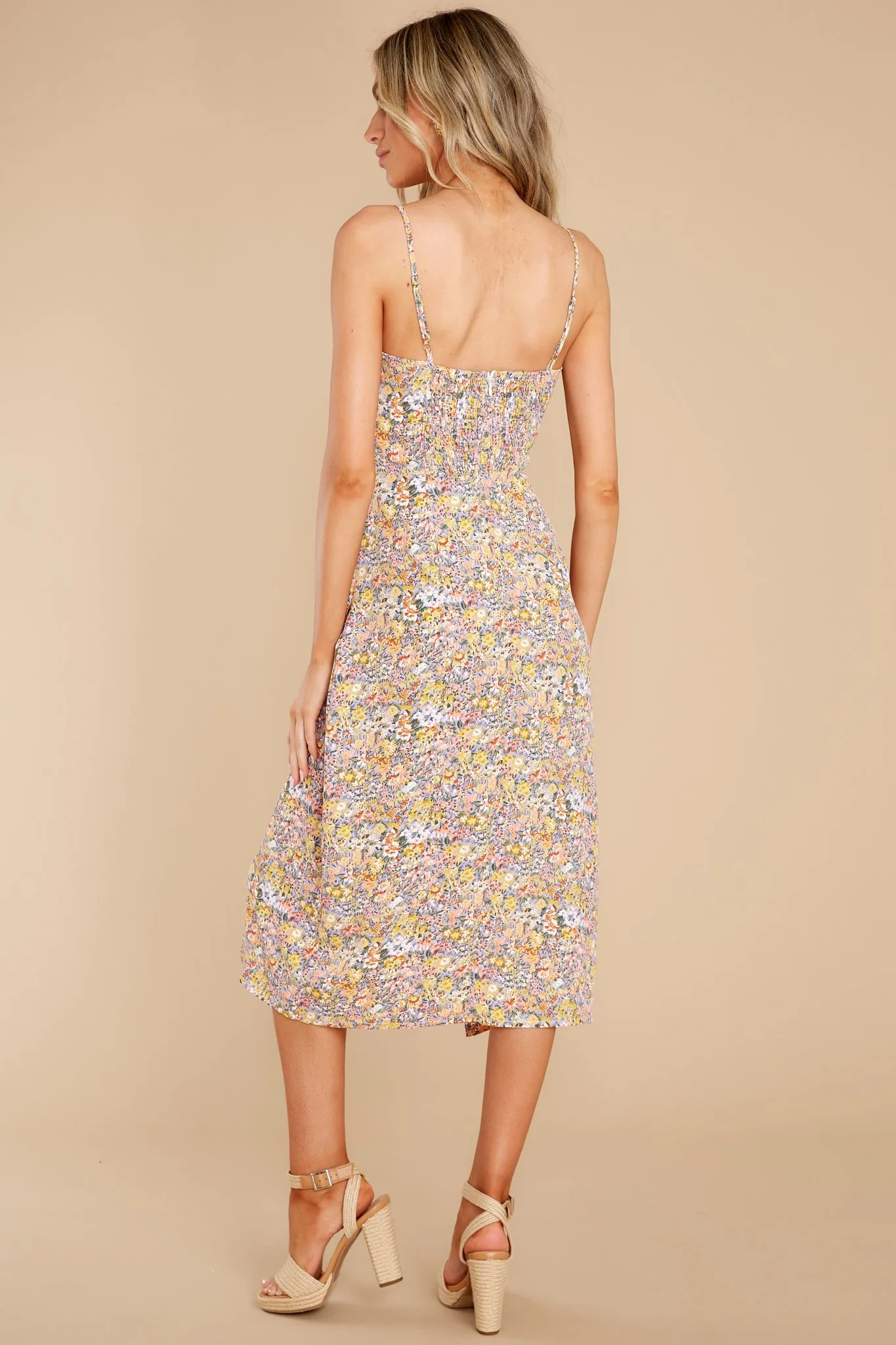 Beautiful Reward Peach Multi Floral Print Midi Dress