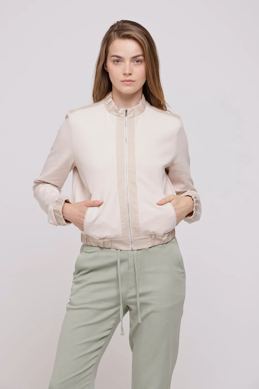 Beige Short Zipper Jacket Ponto