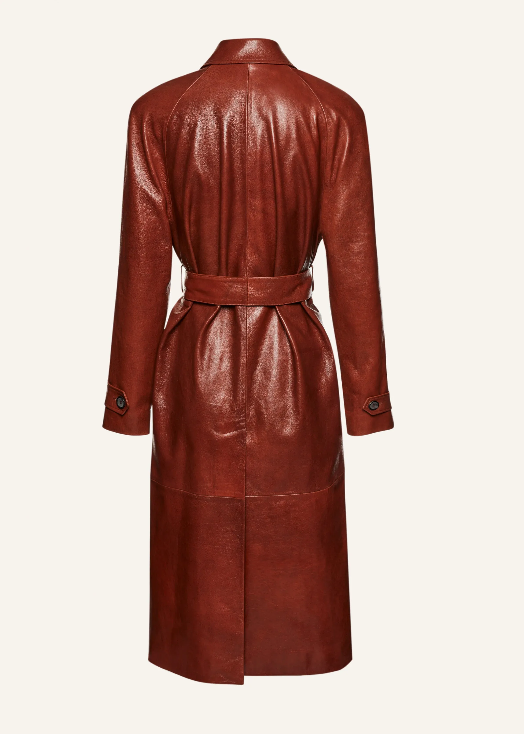 Belted leather coat in camel