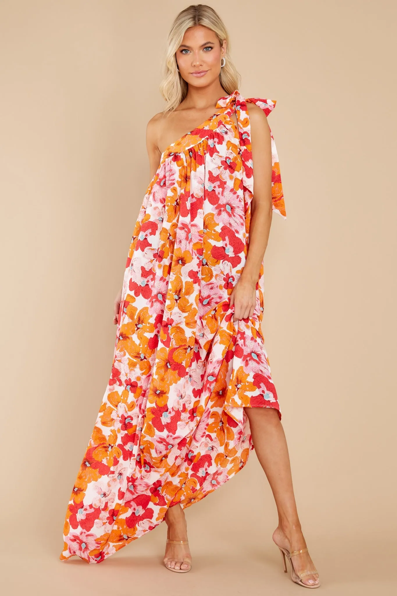 Beyond Expectation Orange Floral Print Maxi Dress