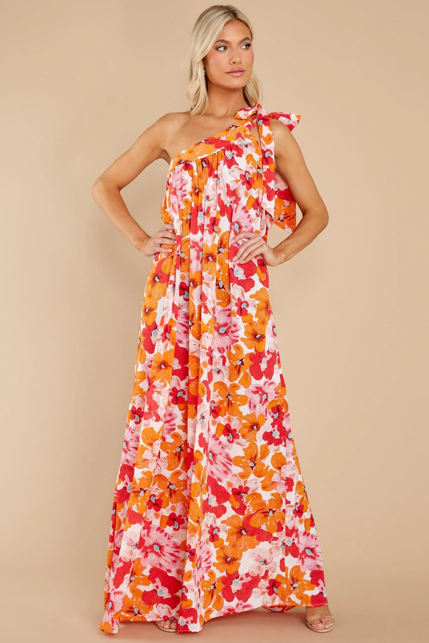 Beyond Expectation Orange Floral Print Maxi Dress