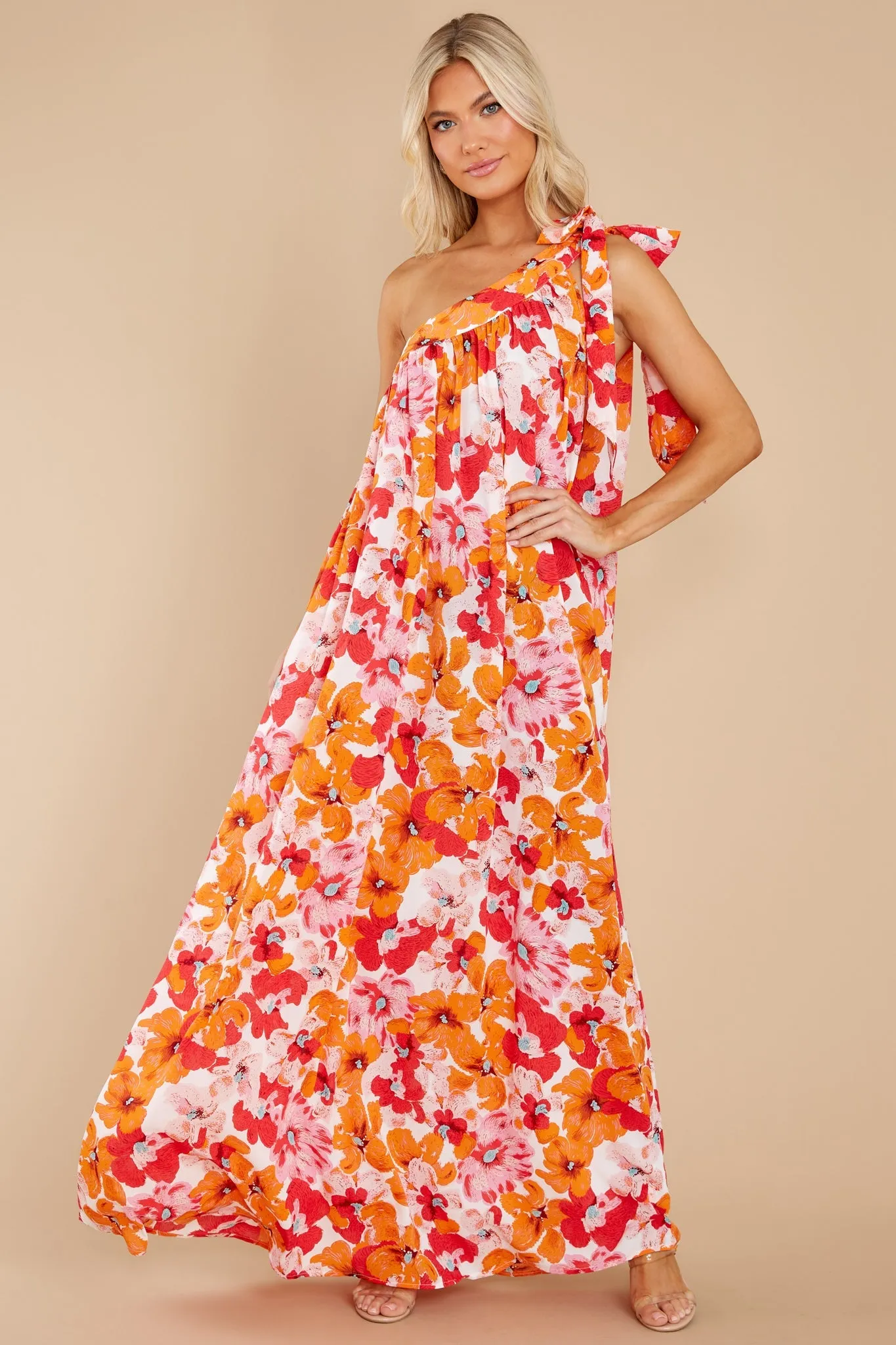 Beyond Expectation Orange Floral Print Maxi Dress