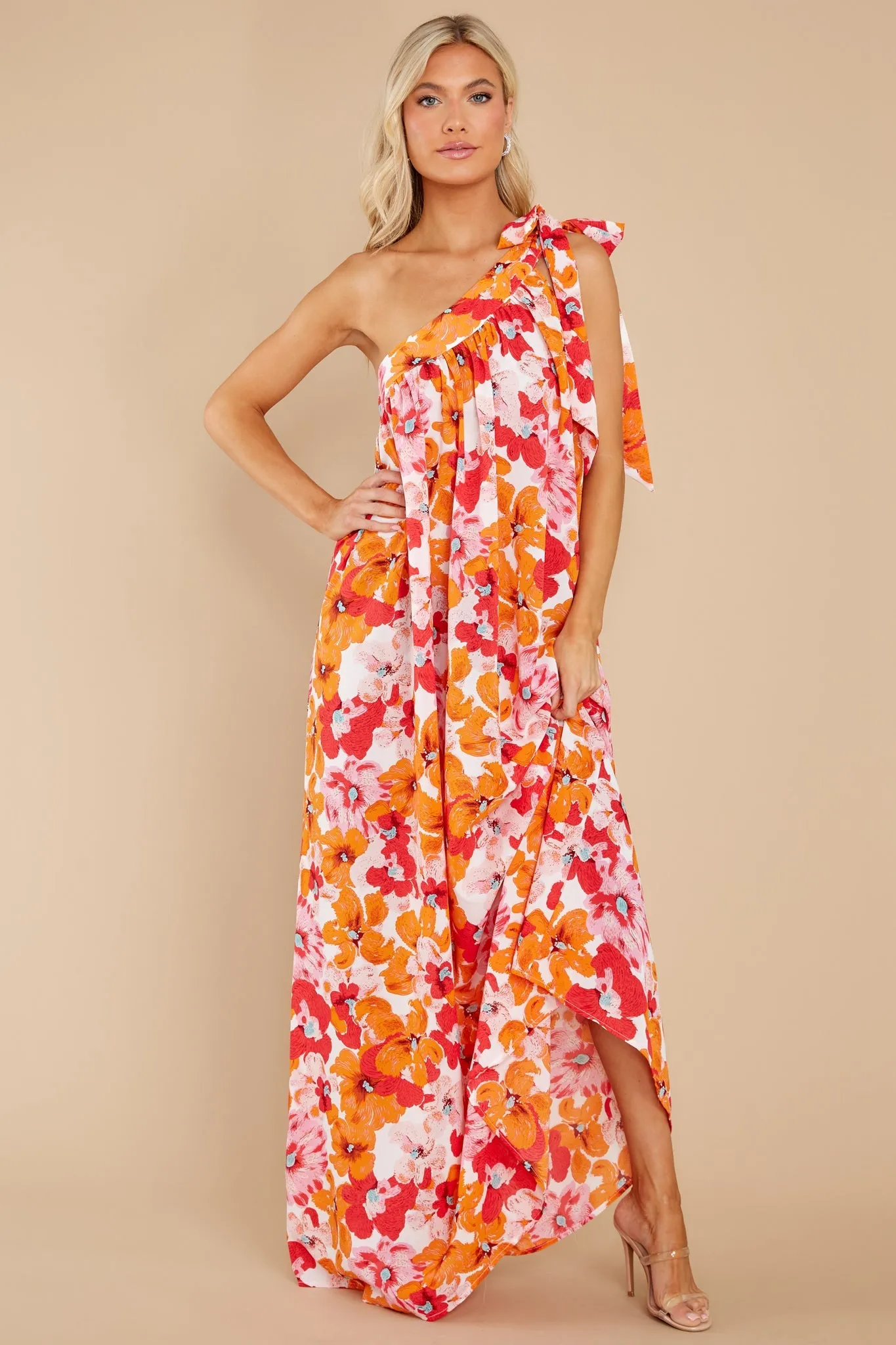 Beyond Expectation Orange Floral Print Maxi Dress