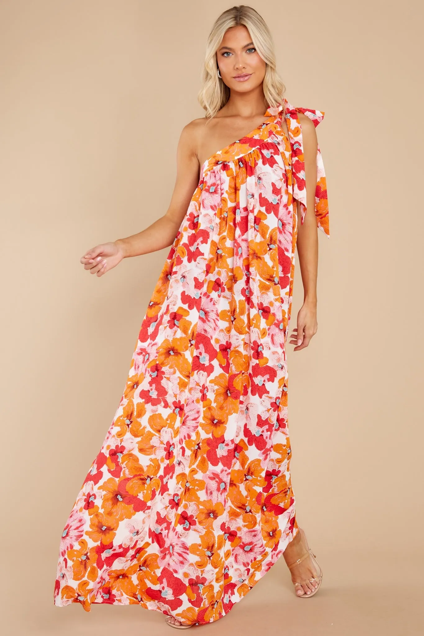 Beyond Expectation Orange Floral Print Maxi Dress