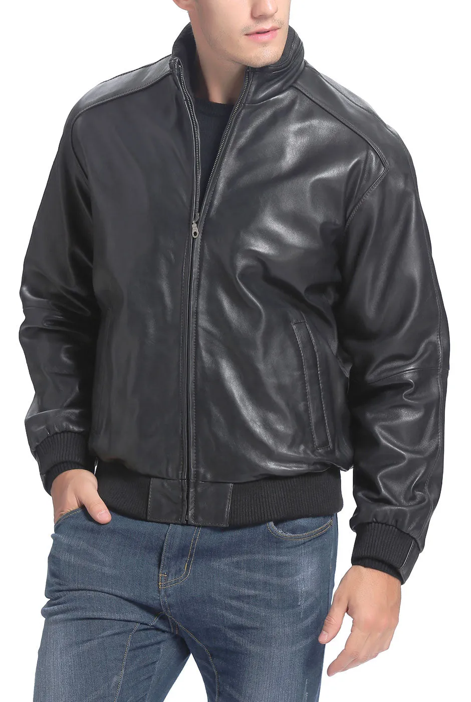 BGSD Men City Lambskin Leather Bomber Jacket