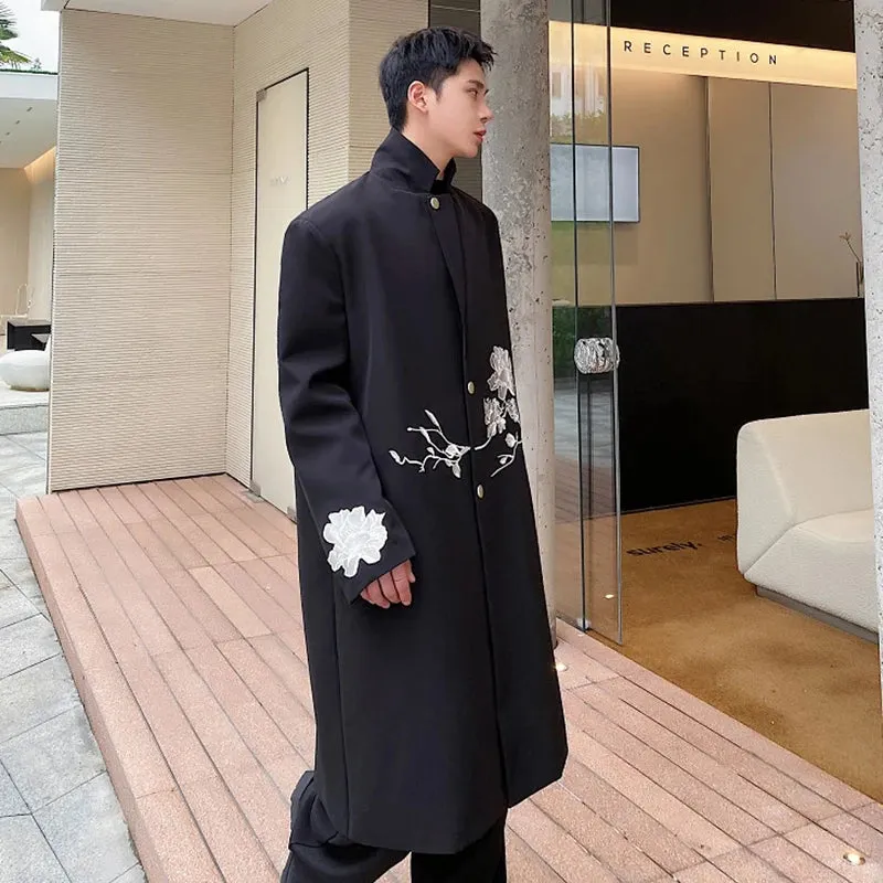 Black Chinese Embroidery Long Coat