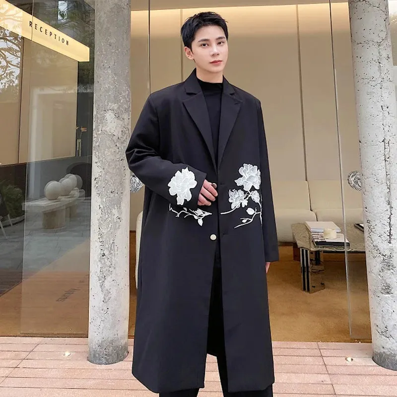 Black Chinese Embroidery Long Coat