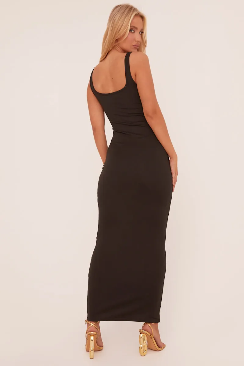 Black Mesh Panel Sleeveless Maxi Dress - Hadlie