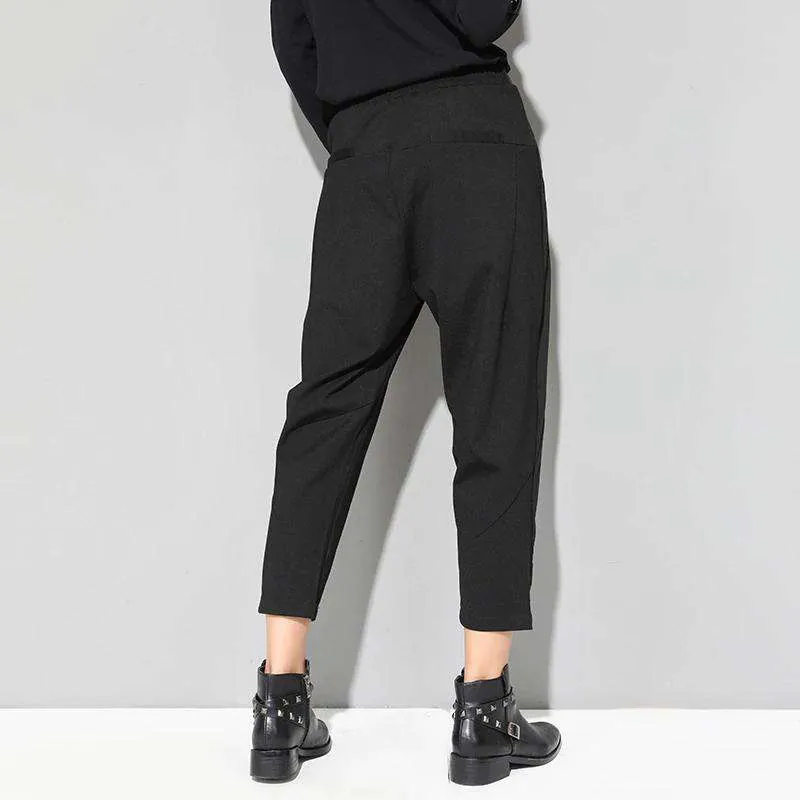 Black Patchwork Trousers Women's