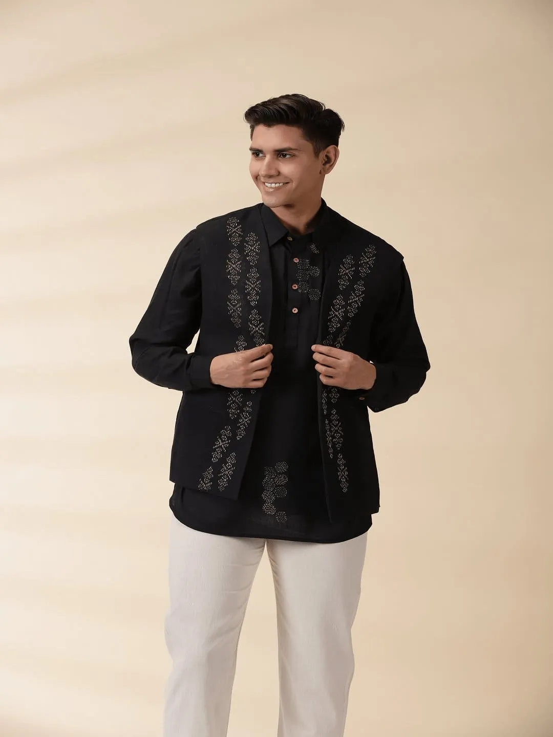 Black  Short Kurta & Sadri Set