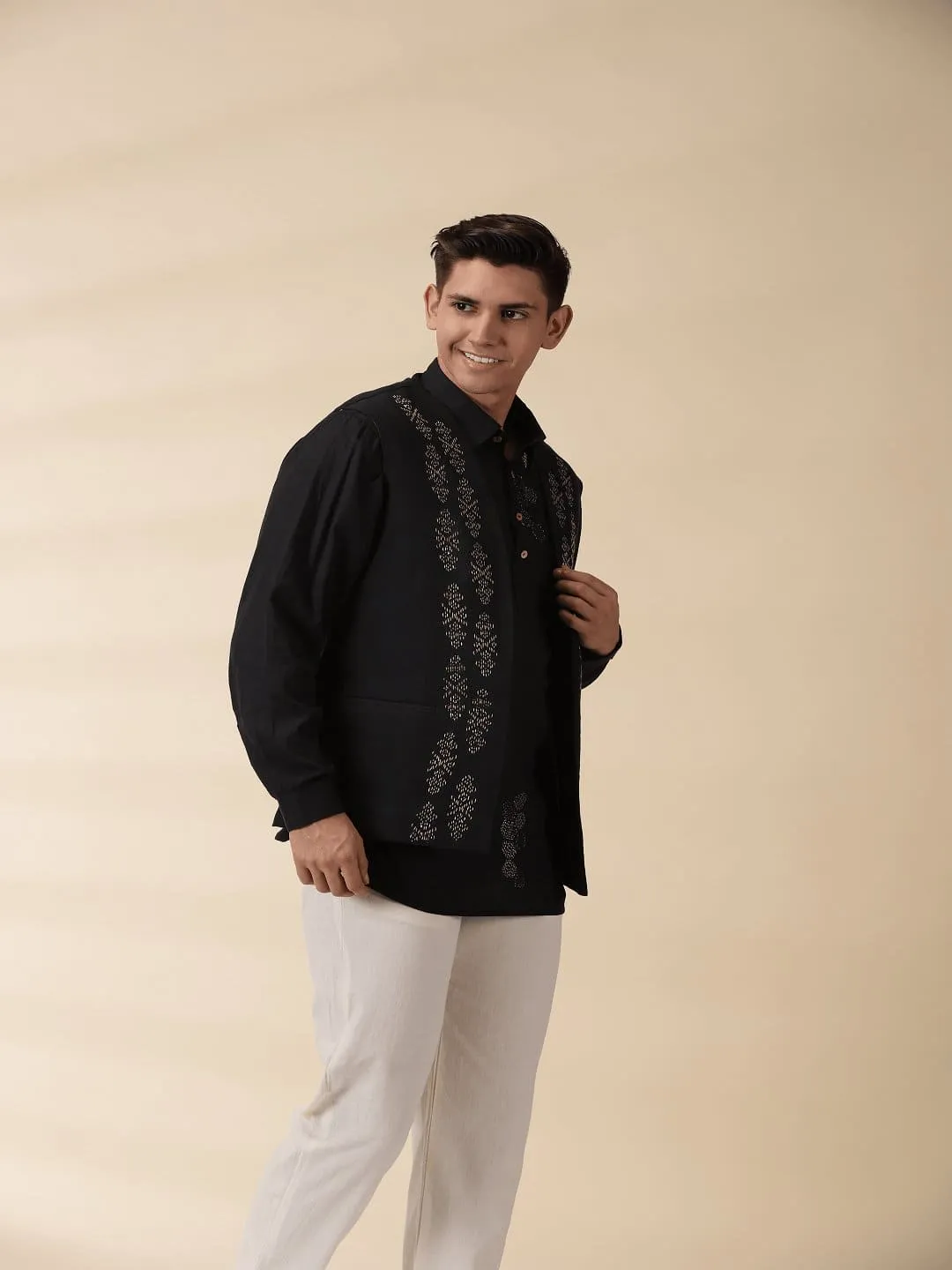 Black  Short Kurta & Sadri Set