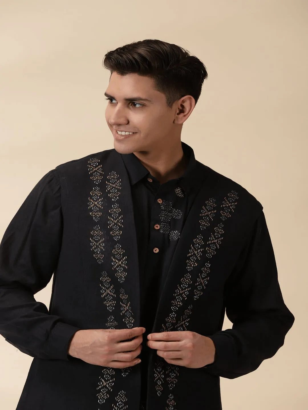 Black  Short Kurta & Sadri Set