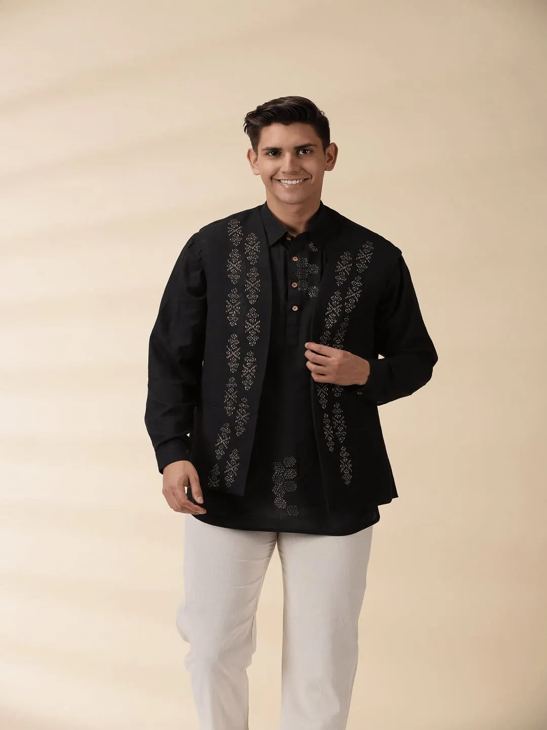 Black  Short Kurta & Sadri Set