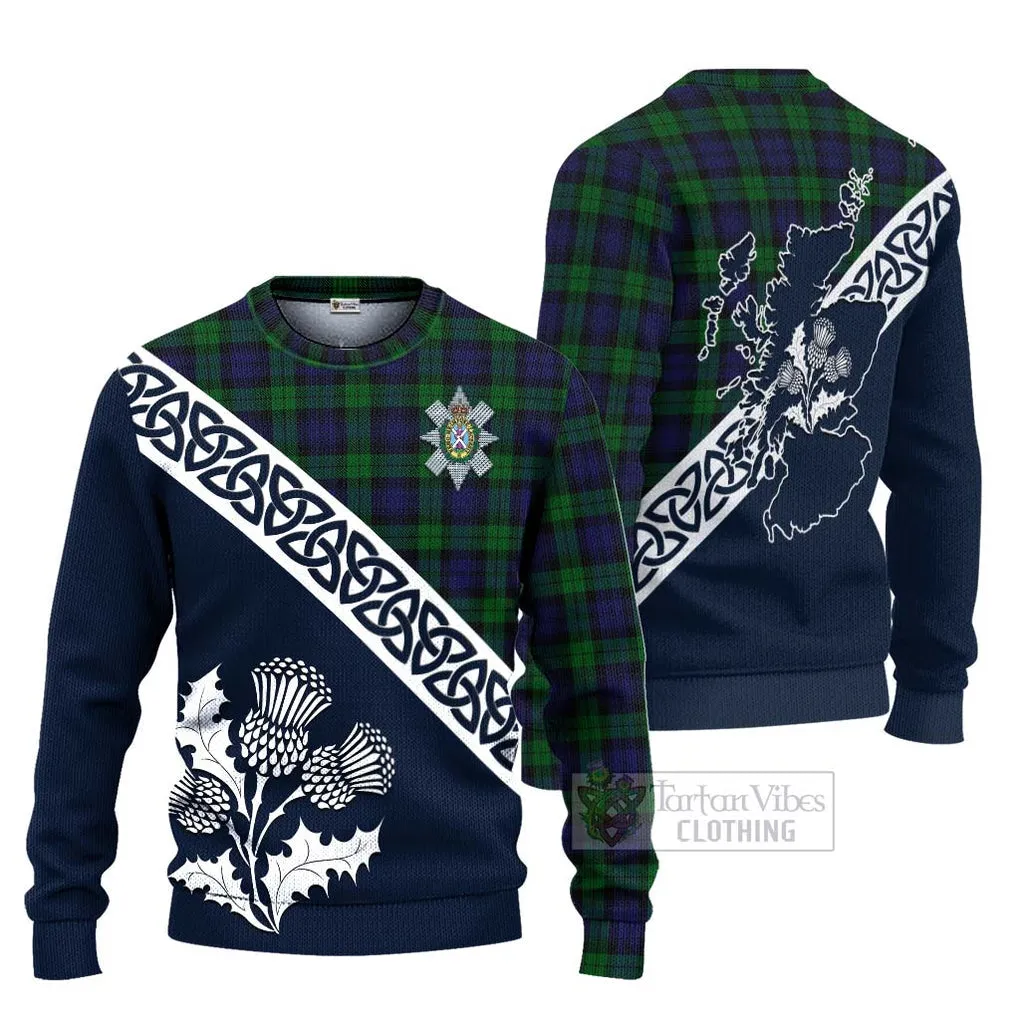 Black Watch Tartan Ugly Sweater Featuring Thistle and Scotland Map