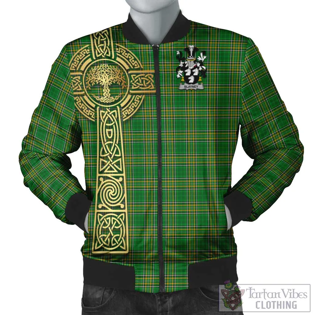 Blayney Irish Clan Tartan Bomber Jacket with Coat of Arms Celtic Tree of Life Style