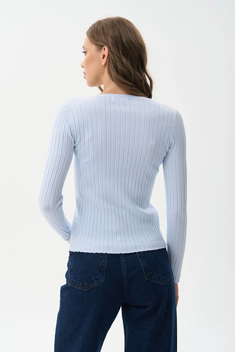 Blue Knit Long Sleeve Top