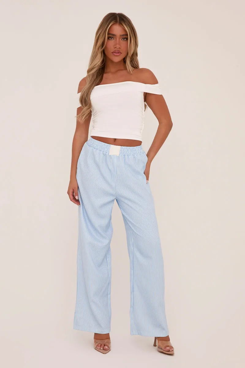 Blue Pinstripe Elasticated Waist Straight Leg Trousers - Doris