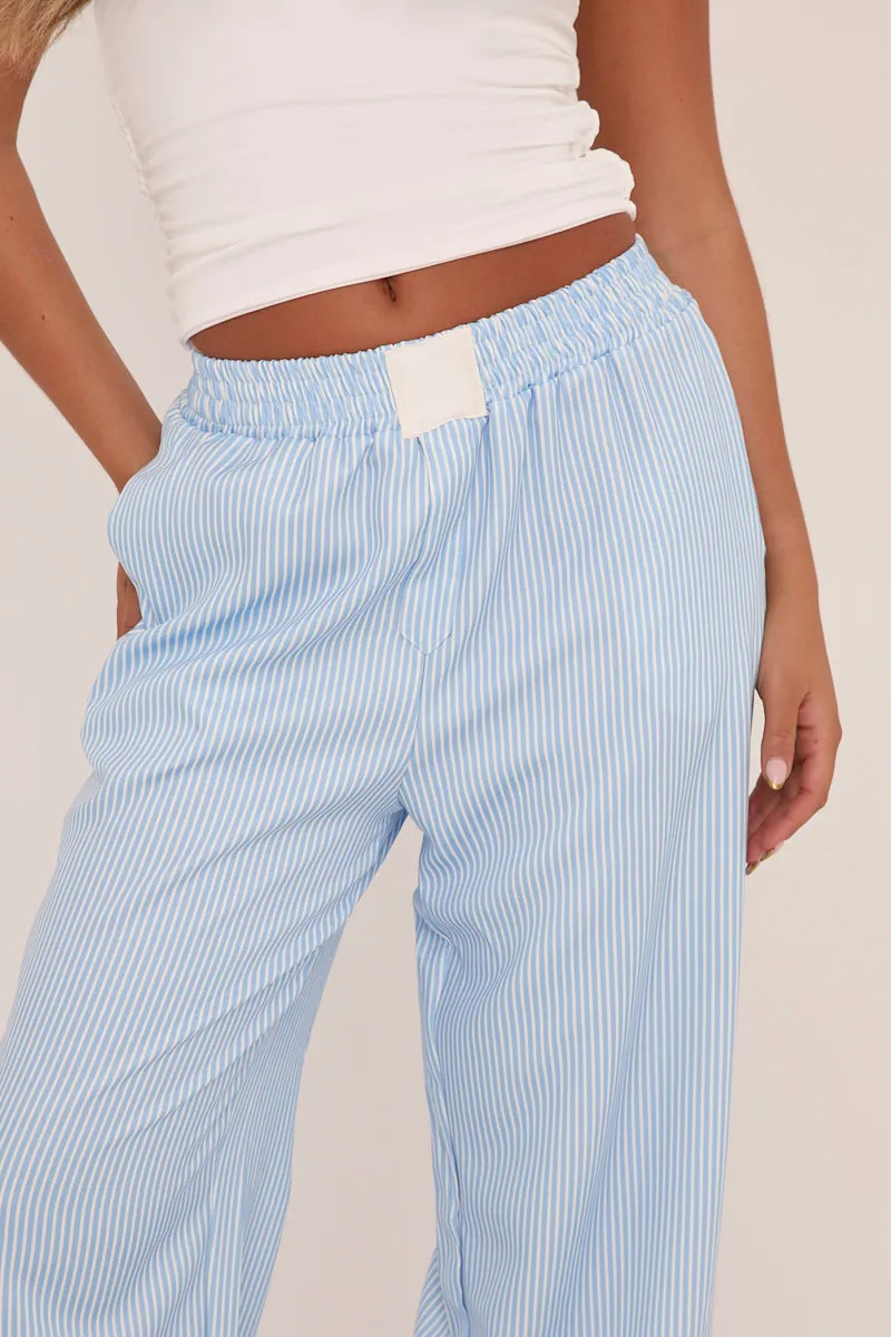 Blue Pinstripe Elasticated Waist Straight Leg Trousers - Doris