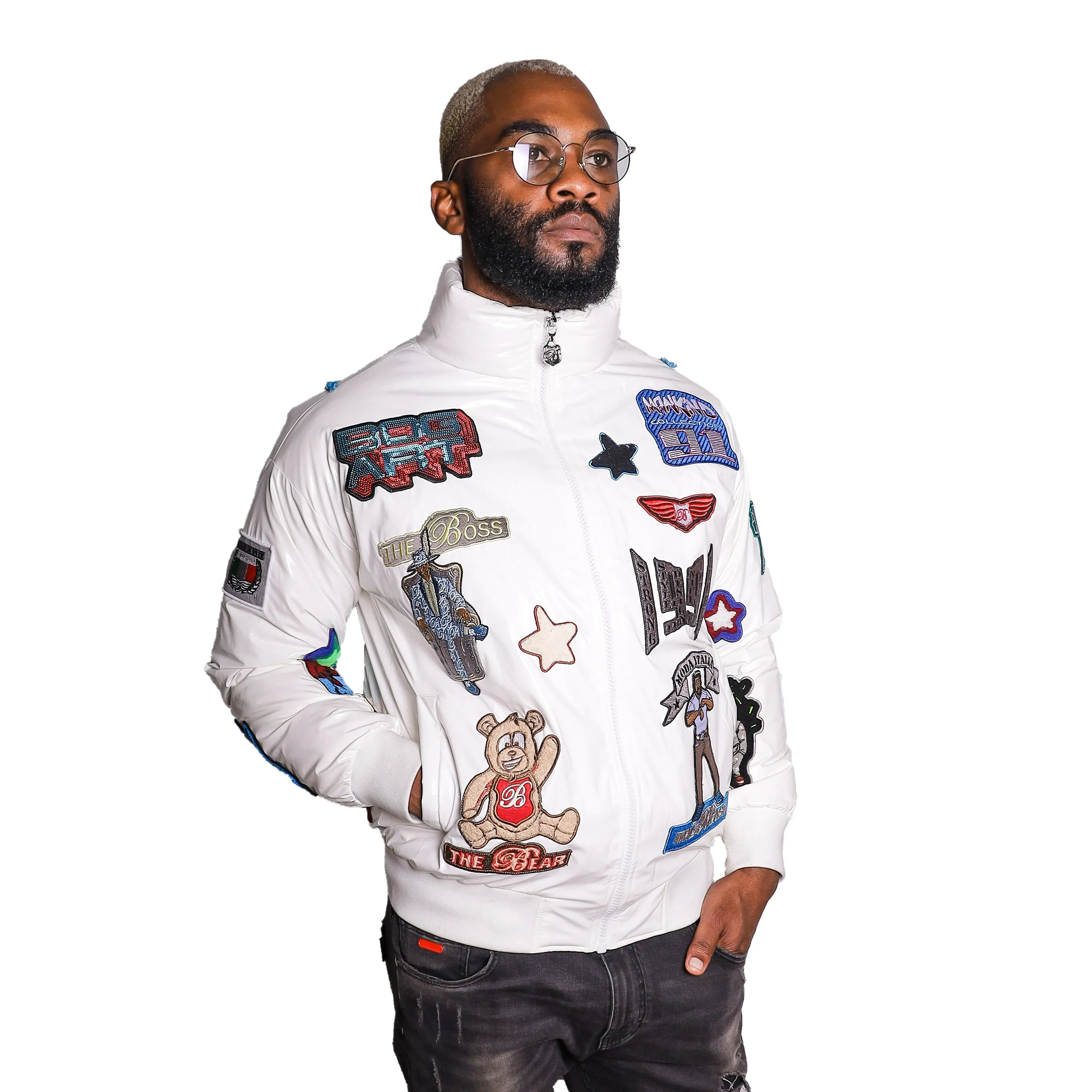 Bogart Man Graffiti Embroidered Bomber Jacket