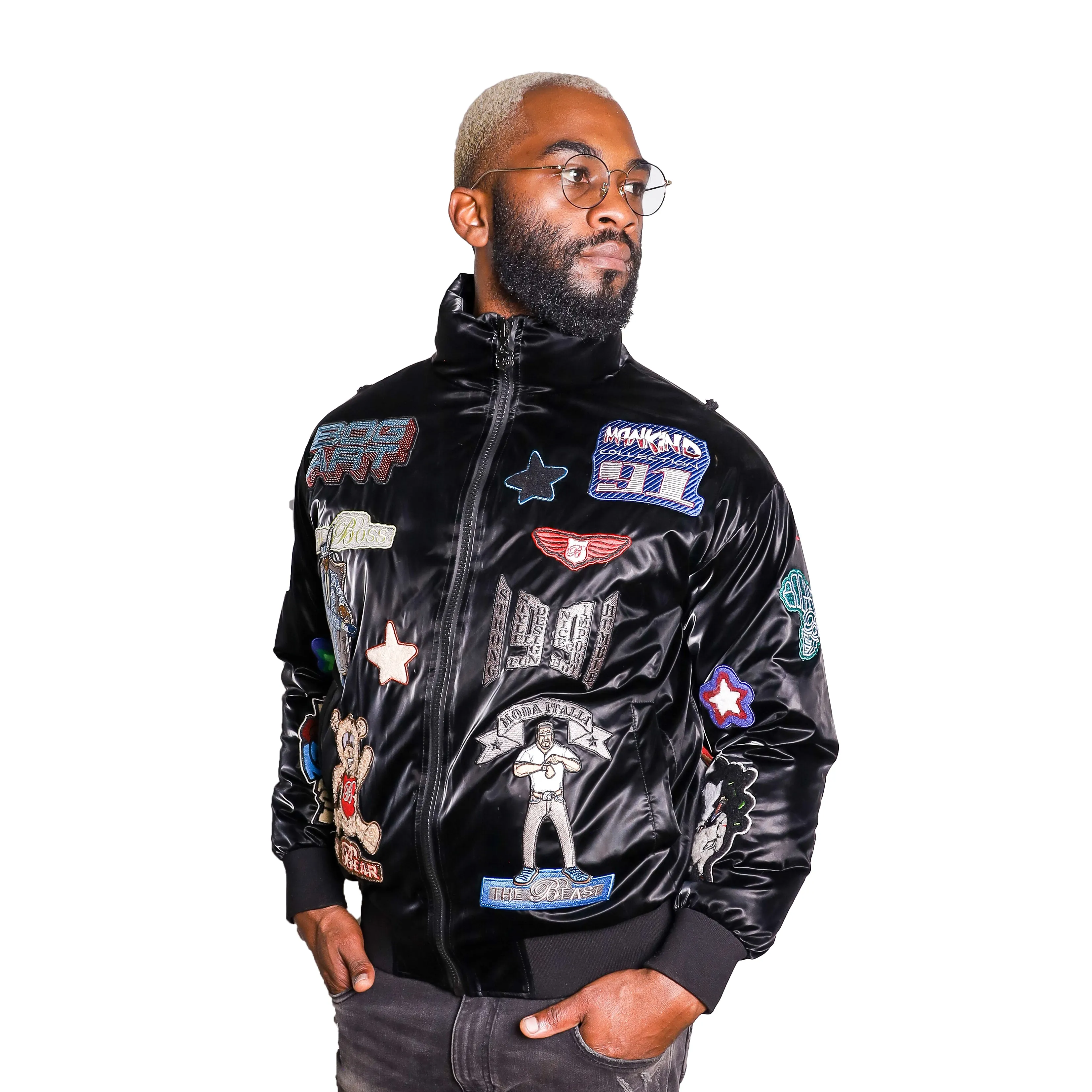 Bogart Man Graffiti Embroidered Bomber Jacket