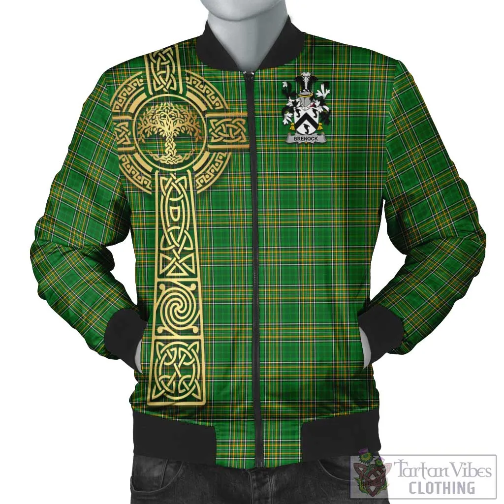 Brenock Irish Clan Tartan Bomber Jacket with Coat of Arms Celtic Tree of Life Style