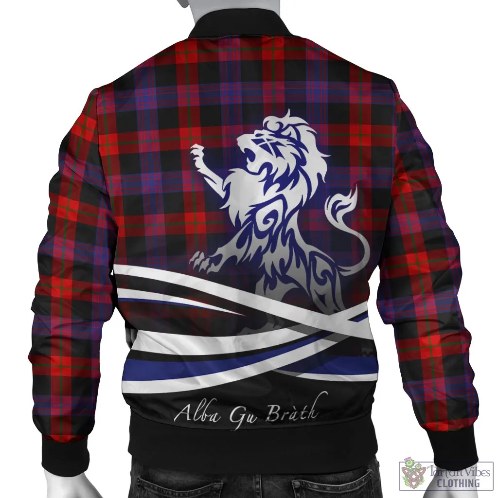 Broun Modern Tartan Bomber Jacket with Alba Gu Brath Regal Lion Emblem