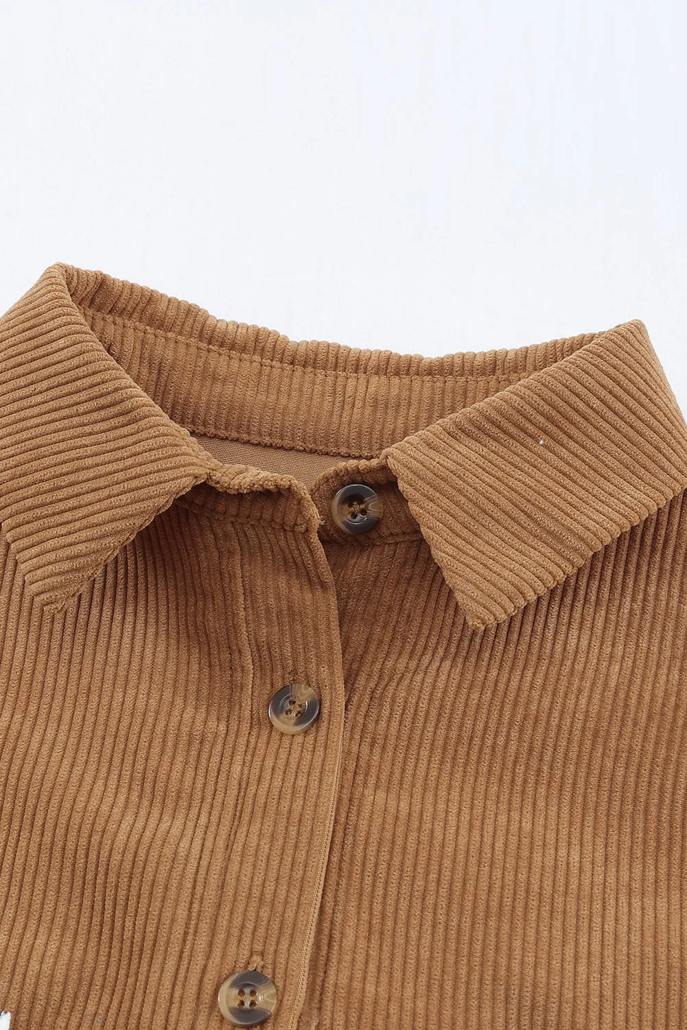 Brown Button Up Colorblock Pocket Corduroy Shacket